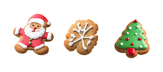 Fototapeta premium Gingerbread snowflake, tree, Santa, PNG