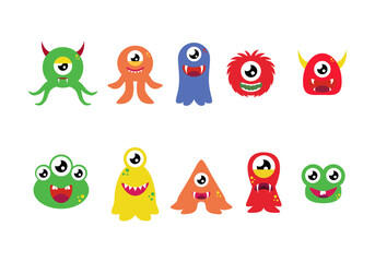 Cute monster icon symbol Flat style. collection of isolated cartoon illustrations