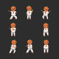 Cute pumpkin mascot character icon symbol hand drawn style. collection of isolated cartoon illustrations