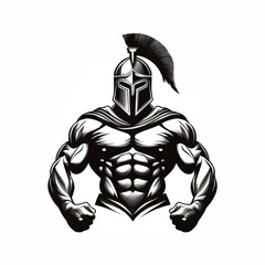Obraz premium High-Resolution Illustration of a Muscular Spartan Warrior with a Unique Helmet, Transparent PNG