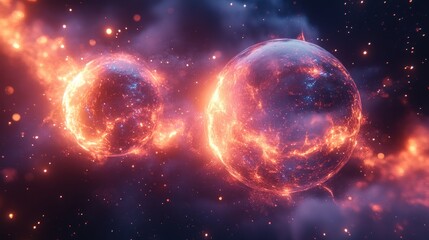 Obraz premium Fiery Planets in Space