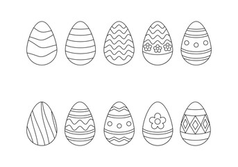 Easter egg doodle line sign icon collection. outline style. isolated illustration