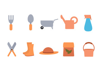 Farm tools icon symbol Flat style. collection of isolated cartoon illustrations