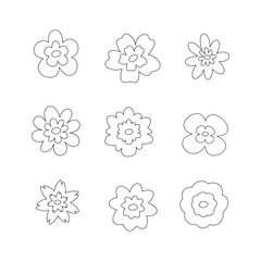 Floral doodle line symbol sign icon collection. outline style. isolated illustration