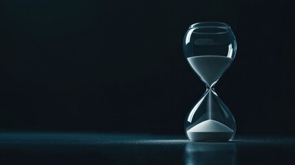 Hourglass with sand running out on dark background, symbolizing countdown and passing time, hourglass, sand, running