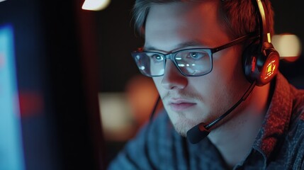 Man providing tech support in a call center