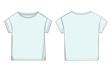Short sleeve Basic T shirt overall technical fashion flat sketch vector illustration lt green color  template front and back views. Apparel clothing mock up for men's and boys.
