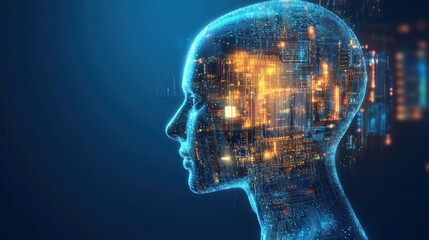 Obraz premium Realistic Artificial intelligence. Computer mind connections head. Human head with circuit board inside. Engineering concept. Technology web background. Virtual concept