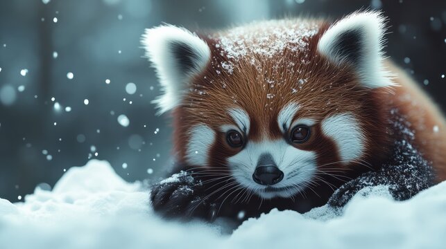 Red Panda in snow winter, generative ai - Powered by Adobe