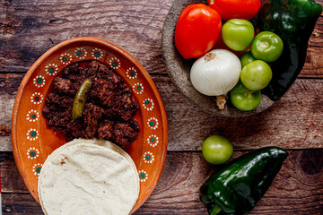 Dish full of moronga or blood sausage, with tortillas, a typical food from Mexico, Central America...