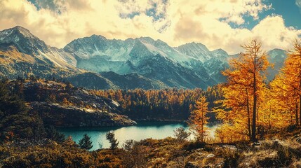 Beautiful panoramic mountain autumn landscape