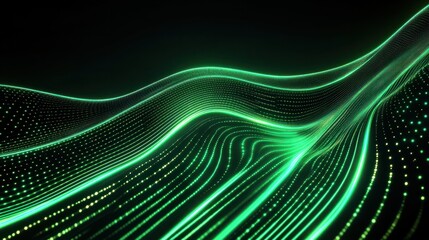 Wavy green neon line digital technology background