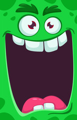 Halloween party Monster face opened mouth blank space banner for text. Party event invite cards for banner or decoration party