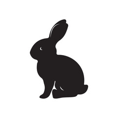 Black side silhouette of a rabbit isolated on white background. Vector illustration