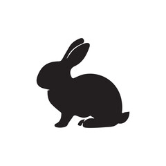 Black side silhouette of a rabbit isolated on white background. Vector illustration