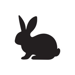 Black side silhouette of a rabbit isolated on white background. Vector illustration