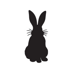 Black side silhouette of a rabbit isolated on white background. Vector illustration