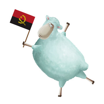 recommend clip art: Funny cartoon sheep with flag of Angola. Bright clip art on white background