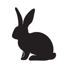Black side silhouette of a rabbit isolated on white background. Vector illustration