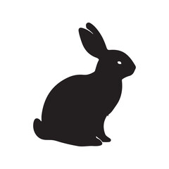 Black side silhouette of a rabbit isolated on white background. Vector illustration