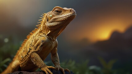 Obraz premium Lizard at Sunset