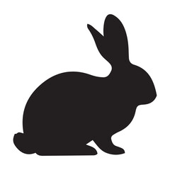 Black side silhouette of a rabbit isolated on white background. Vector illustration