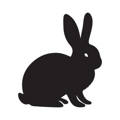 Black side silhouette of a rabbit isolated on white background. Vector illustration