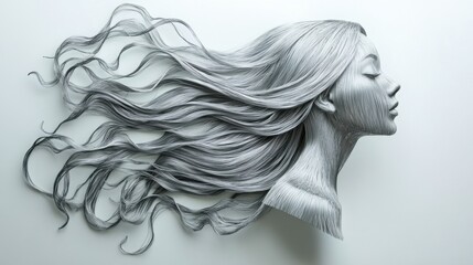 Fototapeta premium Beautiful girl with long wavy hair, completely woven from aluminum wire
