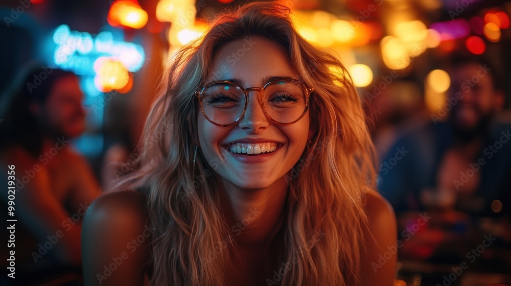 Wall mural Smiling Woman in a Bar