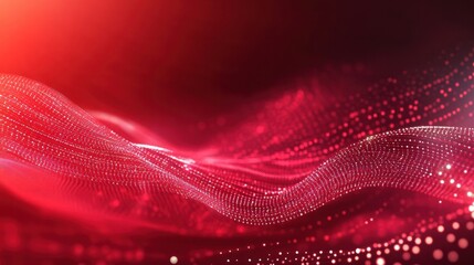 Abstract red tech background with digital waves, Dynamic network system, Artificial neural connections, Technology background.