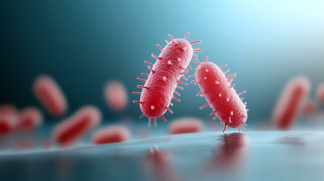 Campylobacter jejuni, A common cause of foodborne illness, leading to diarrhea, cramps, and fever, 3D illustration