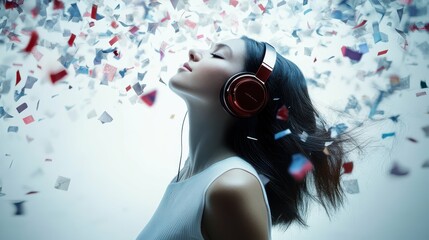 Woman enjoying music with headphones, isolated