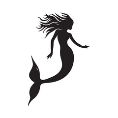 Black and white mermaid silhouette, Vector Silhouette of Mermaid