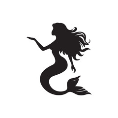 Black and white mermaid silhouette, Vector Silhouette of Mermaid
