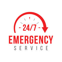 vector 24 hours and 7 days emergency service red color design
