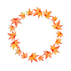 紅葉 秋　フレーム リース　水彩 イラスト