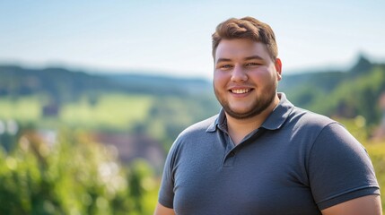 Young Man Enjoying Scenic Outdoors, Representing Happiness and Nature, Suitable for Travel and Lifestyle Promotions