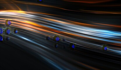 Fototapeta premium Abstract Digital Art with Wavy Lines and Glowing Orbs