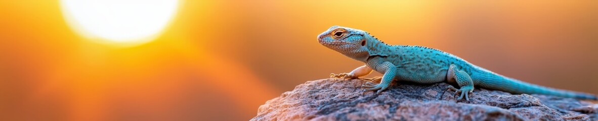 Fototapeta premium Vibrant Lizard on Rock during Sunset Glow