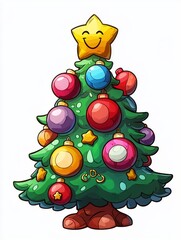 Cartoon Christmas Tree: A fun, cartoon-style 2D Christmas tree