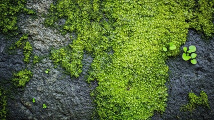 Green Moss Growing on a Rock Surface, Nature's Beauty