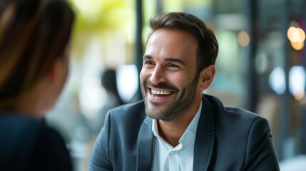 Obraz premium Smiling Man in a Business Meeting - Positive Communication