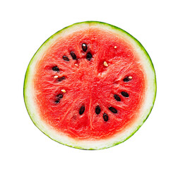 Watermelon slice isolated on transparent background. Fresh fruit. PNG format