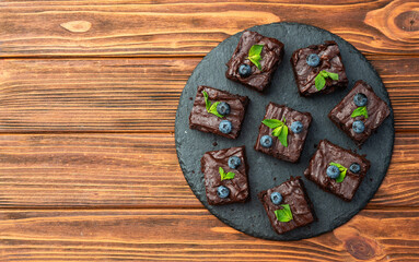Homemade chocolate brownie photography . Top view