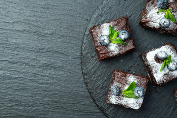 Homemade chocolate brownie photography . Top view