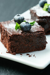 Homemade chocolate brownie photography . Top view