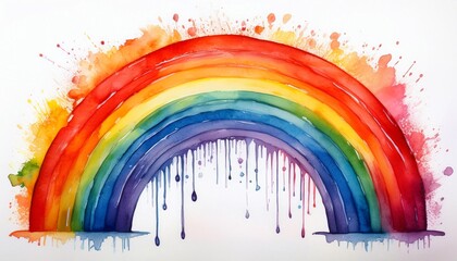 Fototapeta premium Watercolor Painting of Rainbow with Dripping Paint