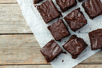 Homemade chocolate brownie photography . Top view