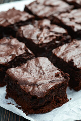 Homemade chocolate brownie photography . Top view