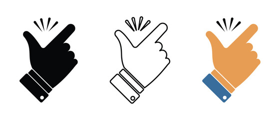 Finger snap icon set, Easy icon in  flat style. Finger snapping icon, vector, silhouette set. Finger snapping click flick hand gesture symbol sign vector set. Vector illustration.